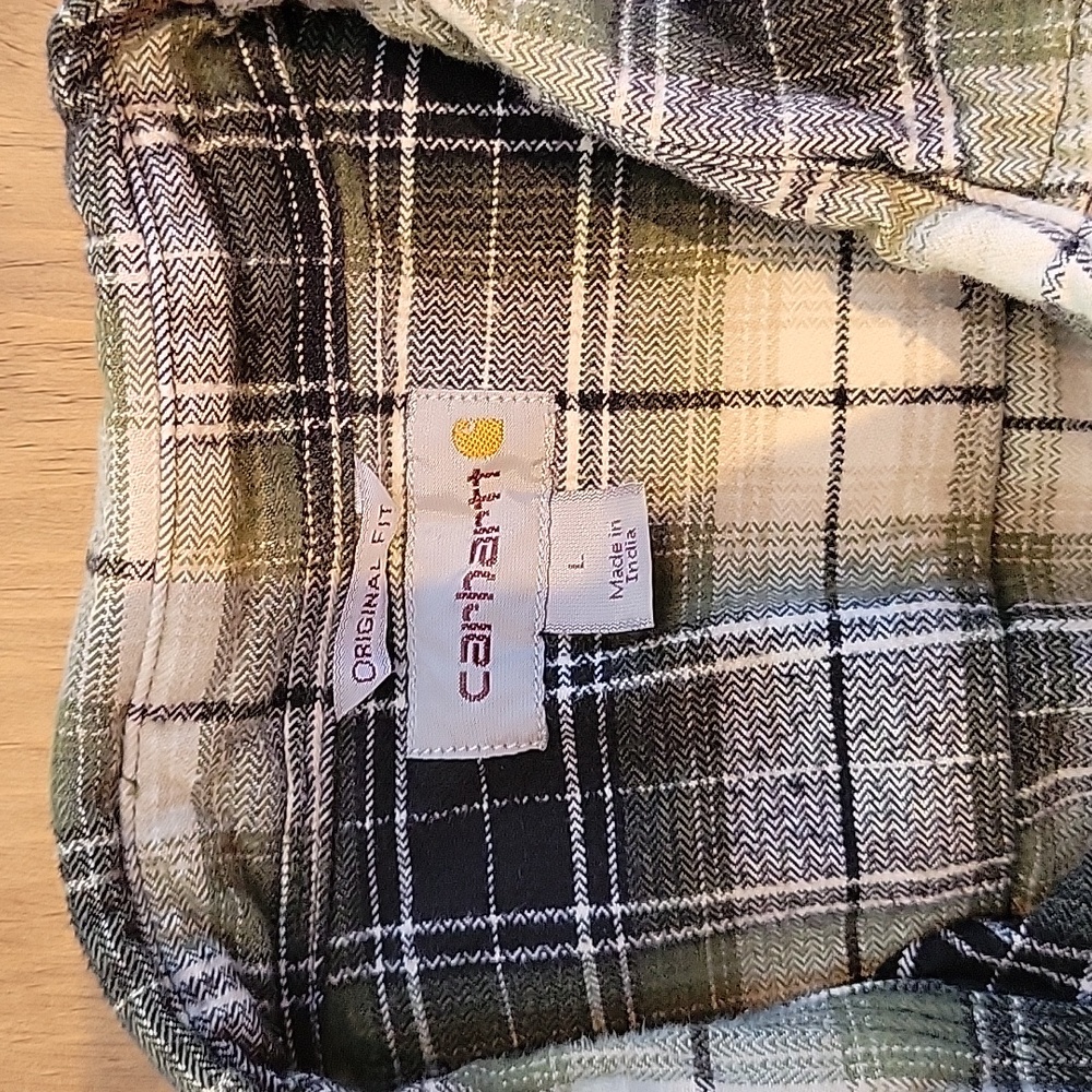 Carhartt Men's Plaid Button-Down Shirt in Black, White, Green - Picture 2 of 4